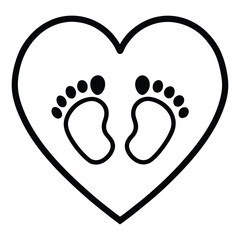 Cute and minimalist line art baby footprint inside a heart shape symbolizing love and care