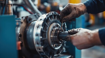 Maintenance technician repairing an industrial motor. Featuring hands-on expertise
