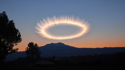 Halo over mountain range at dawn
