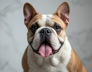 Dog Panting Close-up with Tongue Showing on Light Background