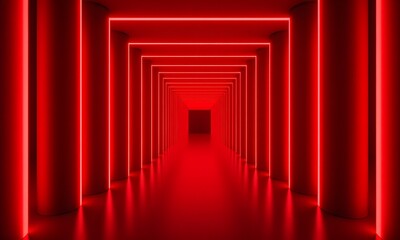Fototapeta premium A series of red columns that light up with neon lights.
