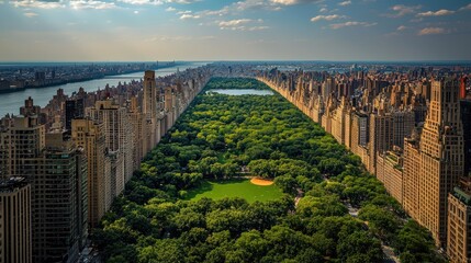 Fototapeta premium Aerial View of Central Park, Manhattan, NYC: A Breathtaking Urban Oasis