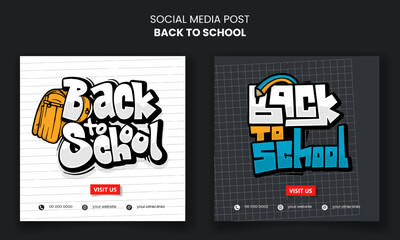 Social media post template with typography and school bag design for back to school campaign