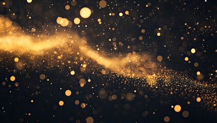 Golden glittering particles swirling on a dark background