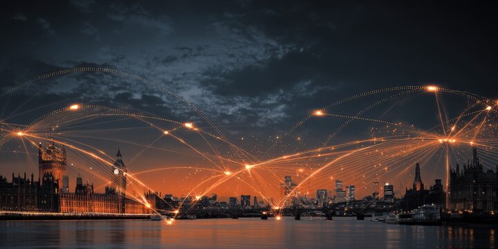 London cityscape with network connections