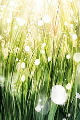 Sunlit Grass with Dewdrops