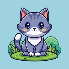 A cute black and white cartoon cat character with a funny tail chases a small mouse in this charming vector illustration