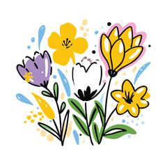 Spring Floral Doodle Icon Set – Hand Drawn Vector Flower Collection