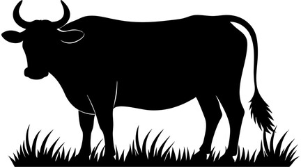  Silhouette of a cow standing on grass, symbolizing rural life, livestock farming, and agriculture, ideal for designs related to farming, animals, and nature.