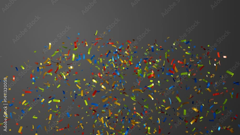 Aufkleber 3d render animation of colorful confetti with grey background