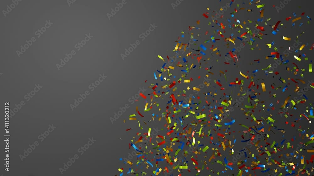 Poster 3d rendering animation of colorful confetti with grey background