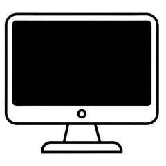 Simple outline illustration of a desktop computer monitor with a blank screen, ideal for digital workspace, office setups, and technology-related designs.