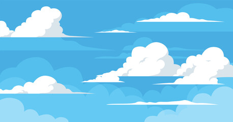Blue sky background with clouds, nature landscape illustration, cloudy sky