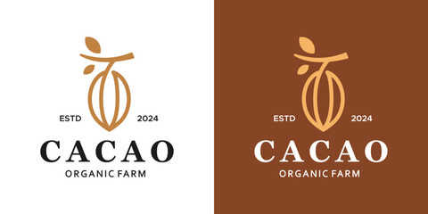 Cacao bean plant logo design. Cacao bean with abstract lines style logo. Natural Food and Drinks Logo Design vector symbol icon