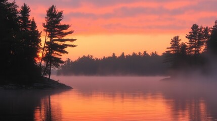 Obraz premium Misty lake sunrise