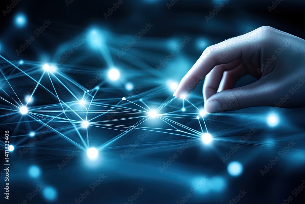 Poster hand touching a network of glowing points