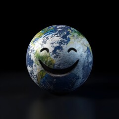 Fototapeta premium Smiling Planet: A vibrant illustration of the Earth transformed into a cheerful, smiling face, conveying positivity, optimism and Earth care.