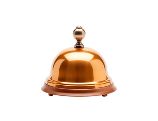 A shiny golden service bell with a wooden base on a transparent background in a studio setting view png