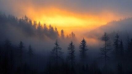 Obraz premium Misty Sunrise in the Woods