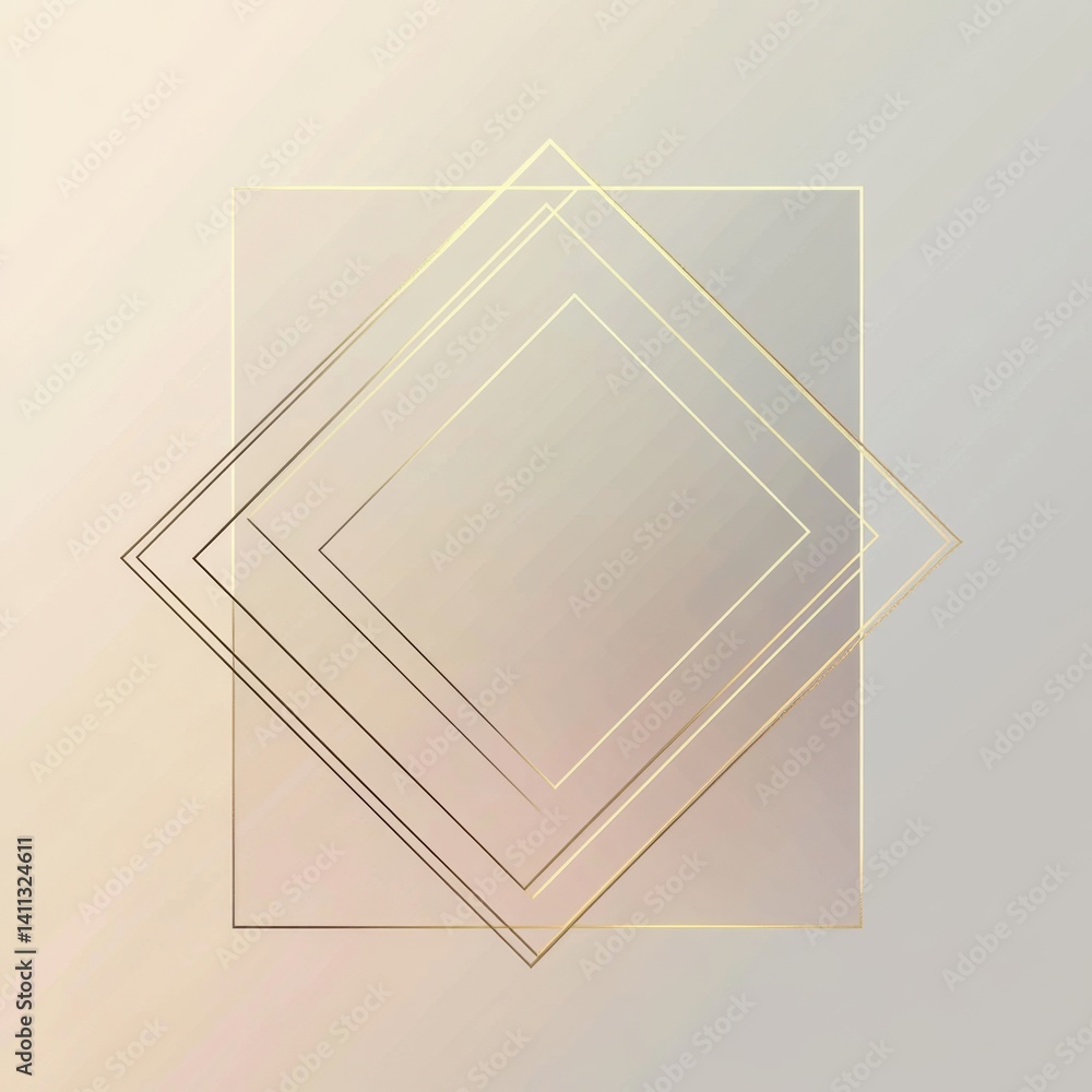 Poster soft blurred peach and gray background with ed thin gold geometric shapes of square and diamond crea