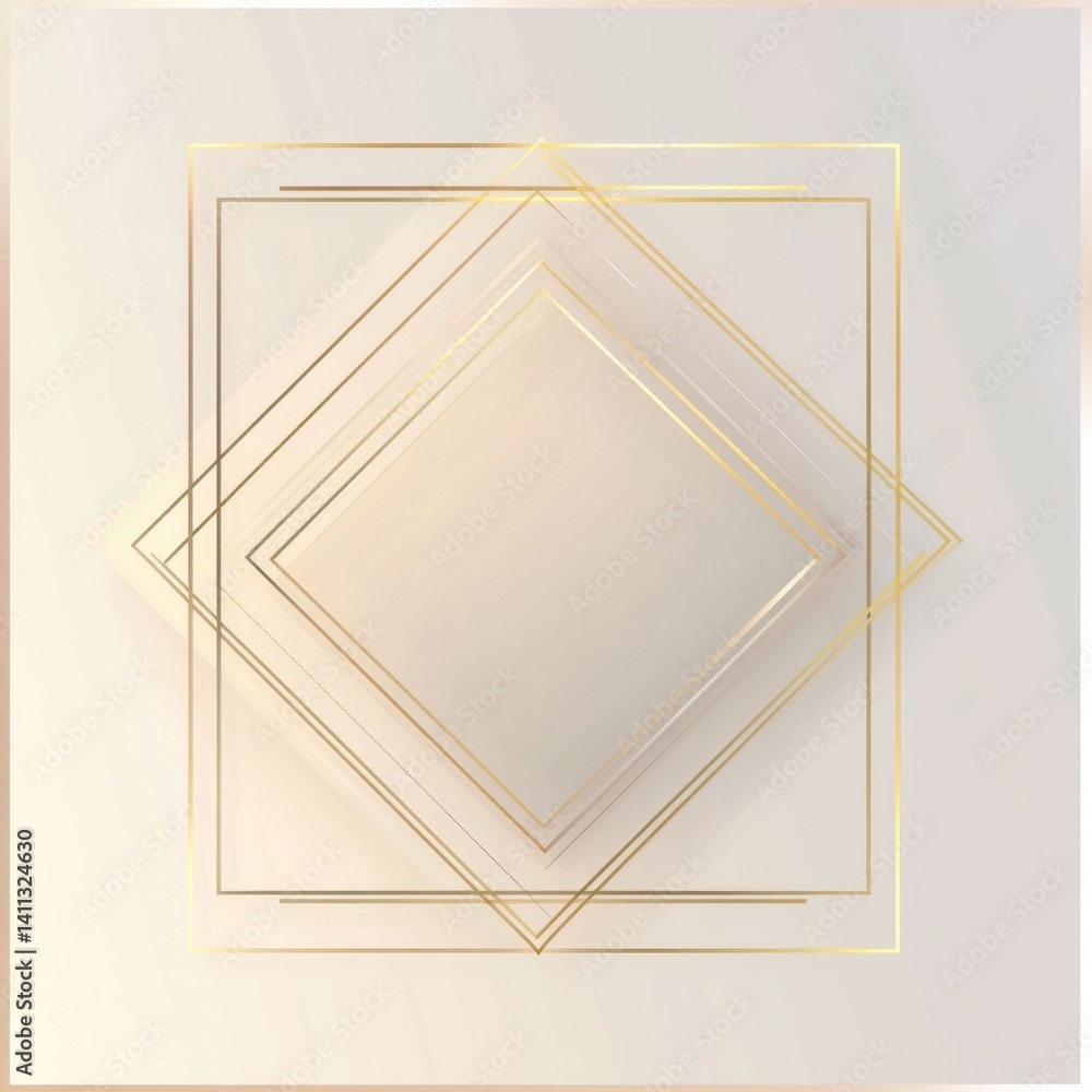 Poster elegant minimalist design of overlapping ed squares with thin gold frames on a soft pastel beige bac