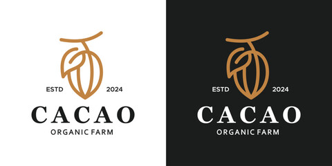 Cacao bean plant logo design. Cacao bean with abstract lines style logo. Natural Food and Drinks Logo Design vector symbol icon