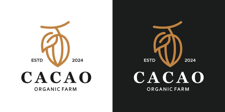 Cacao bean plant logo design. Cacao bean with abstract lines style logo. Natural Food and Drinks Logo Design vector symbol icon