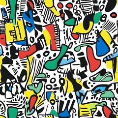 Abstract Colorful Doodle Pattern: A vibrant and energetic abstract pattern filled with colorful doodles, shapes, and lines, perfect for adding a playful and dynamic touch to any design project.