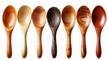 Wooden Spoon Array: A curated shot of wooden spoons demonstrates the beauty of raw materials and the fine craftsmanship, presenting an eye-pleasing assortment for kitchen or culinary projects.