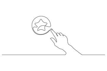 Hand with Winning badge in one continuous line drawing. Single line drawing illustration of Award winning ribbon with hand.  Symbol of a winner concept vector art. Doodle line illustration.