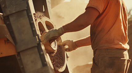 Mining operator adjusting settings on a rock crushing machine. Featuring control and operation