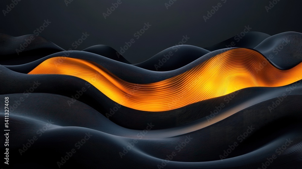 Poster a mesmerizing abstract background featuring smooth black undulating waves contrasting against a vibr