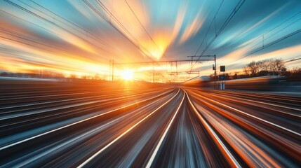 Sunset train tracks speed motion blur