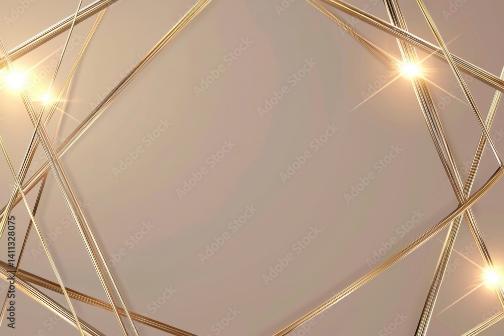 Poster elegant abstract background with golden metallic lines and soft beige backdrop enhanced by glowing s