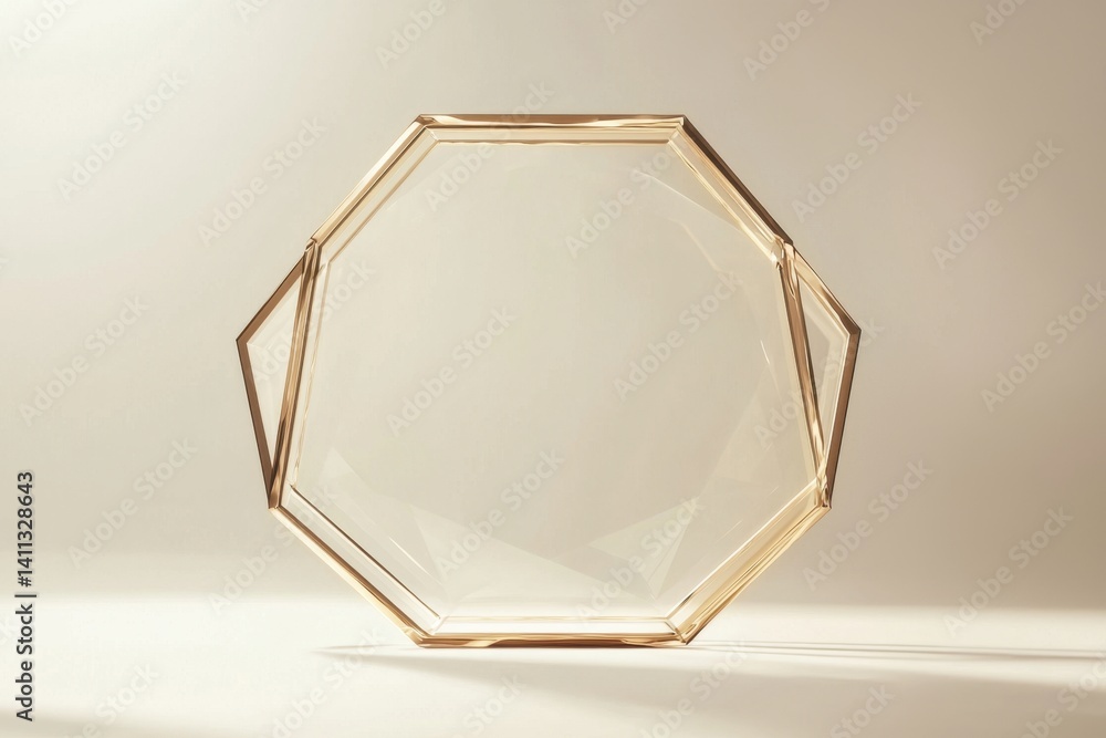 Poster Translucent octagonal glass frame on light beige surface illuminated by soft diffused light casting subtle shadows for artistic display and decor ideas