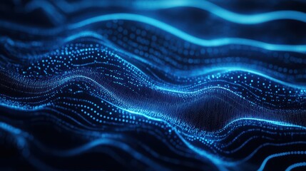 Abstract Digital Waves Background with Glowing Blue Lines and Data Points