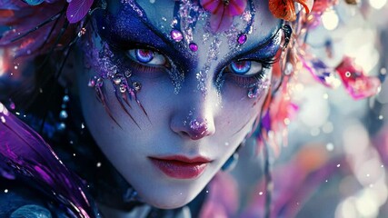 A striking fantasy portrait with vibrant colors and intricate floral details. - Powered by Adobe