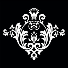 Damask graphic ornament. Floral design element. Black and white vector pattern.