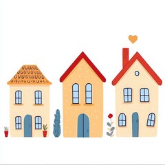 Fototapeta premium Cute Hand-Drawn Houses with Colorful Elements and Cheerful Design