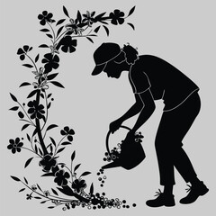 a person making a flower crown silhouette vector design art and illustration