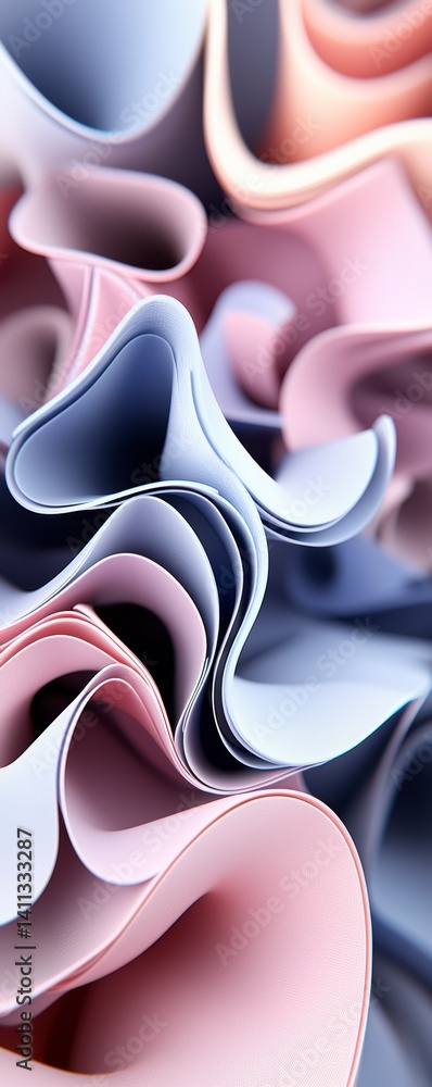 Poster abstract flowing colorful paper shapes studio setting digital art soft textures close-up view creati