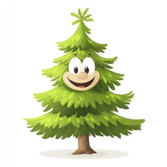 Fototapeta premium cute cartoon character Fir: (Abies species) tree isolated on white background 