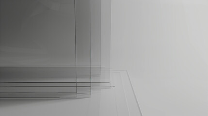 Stack of transparent glass sheets with subtle etched layers symbolizing hierarchical subcategories, minimalist concept for organization and structure visualization.