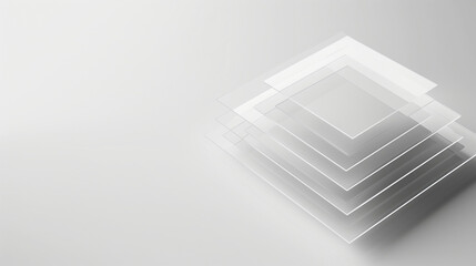 Stack of transparent glass sheets with subtle etched layers symbolizing hierarchical subcategories, minimalist concept for organization and structure visualization.