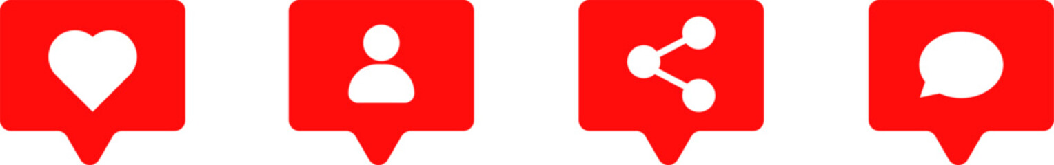 Social media network icon set. love, like comment share and profile. round social media