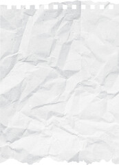 Crumpled white torn ripped notepaper sheet texture isolated on transparent background. Crumpled blank paper texture with torn edges