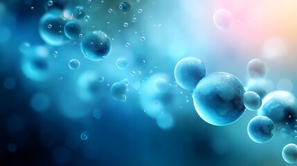 Captivating abstract depiction of sparkling, luminous water bubbles. The scene shimmers with iridescent reflections. The composition draws you into a realm of wonder and enchantment.