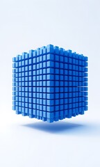 A three-dimensional cube composed of smaller blue cubes.
