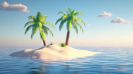 Obraz premium Deserted island with white sand beach, palm trees, and clear shallow water