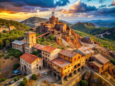 Drone Photography: Aerial View of Montevecchio Mine, Sardinia, Italy - Abandoned Mine, Copper Mine, Industrial Landscape, Mining History
